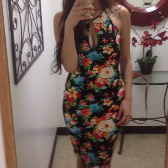 Floral midi body con dress - Picture 2 of 2